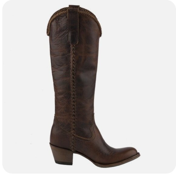 Lane Plain Jane Braided Round Toe Pull On Cowboy Womens Brown Boots Size 6.5 - Picture 3 of 11